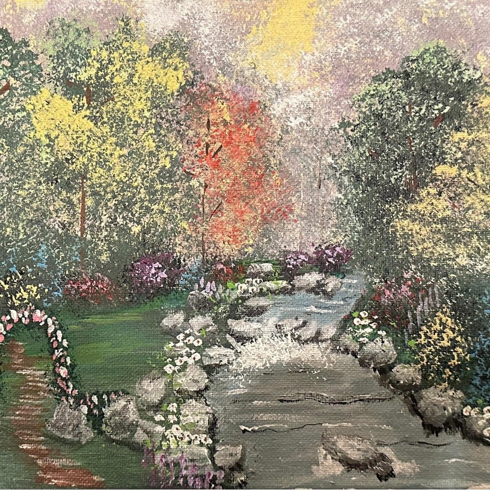 Serene Creek Landscape Canvas Art with Vibrant Colors
